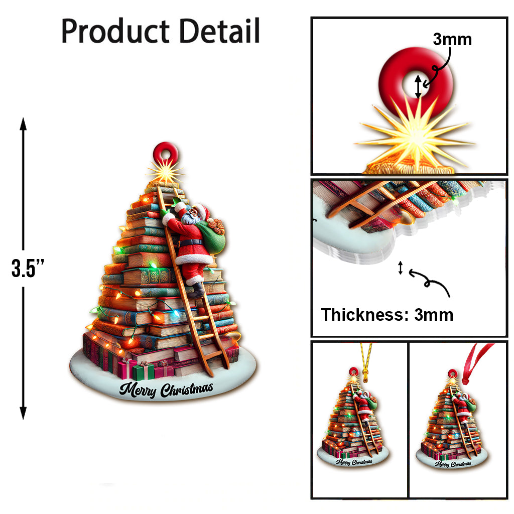 Custom Name Santa Book Tree Ornament, Christmas Gift for Book Lover