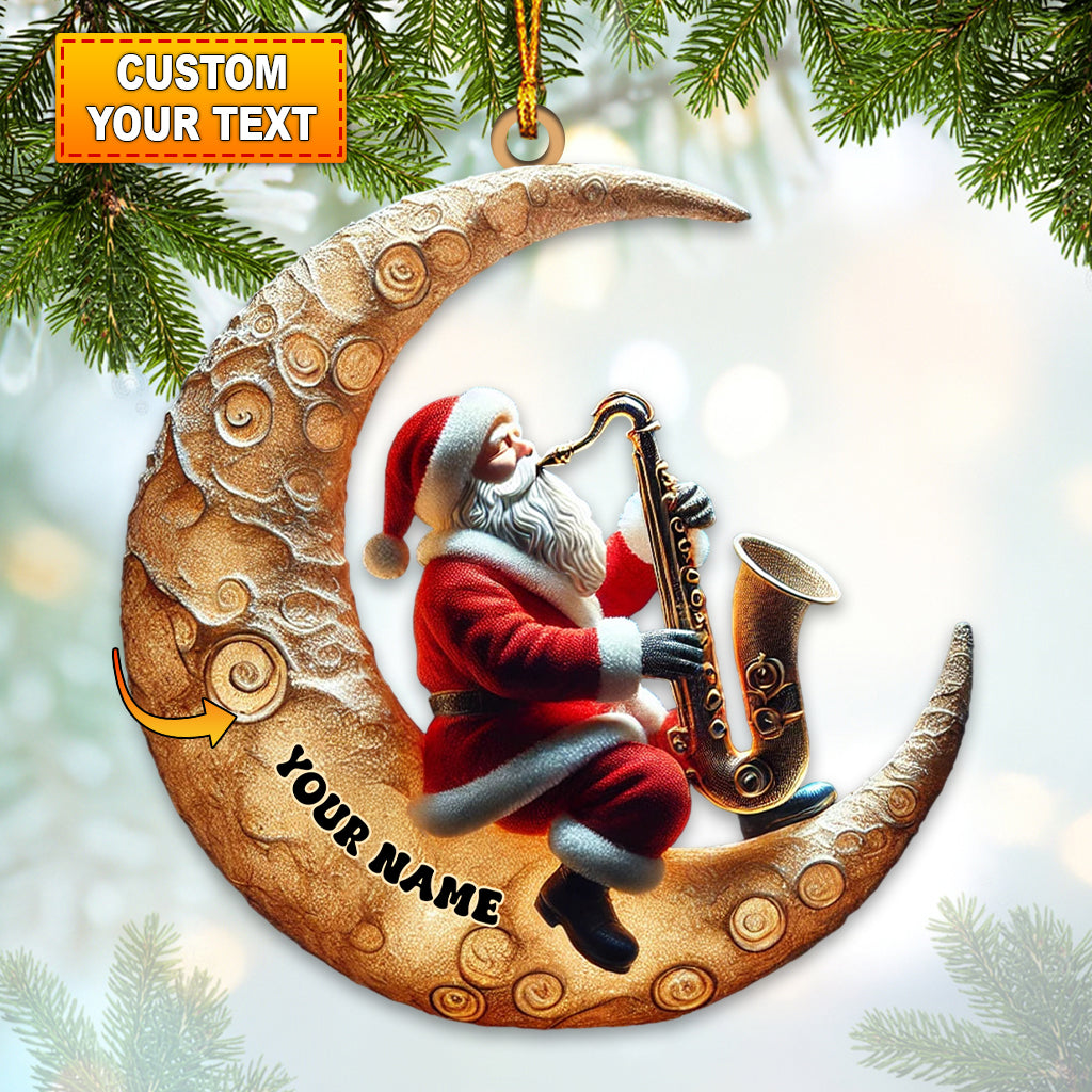 Custom Name Saxophone Santa Ornament, Saxophone Lover Christmas Gift