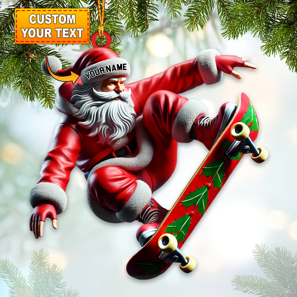Custom Name Skating Santa Ornament, Skateboarding Ornament, Skating Lover Christmas Gift
