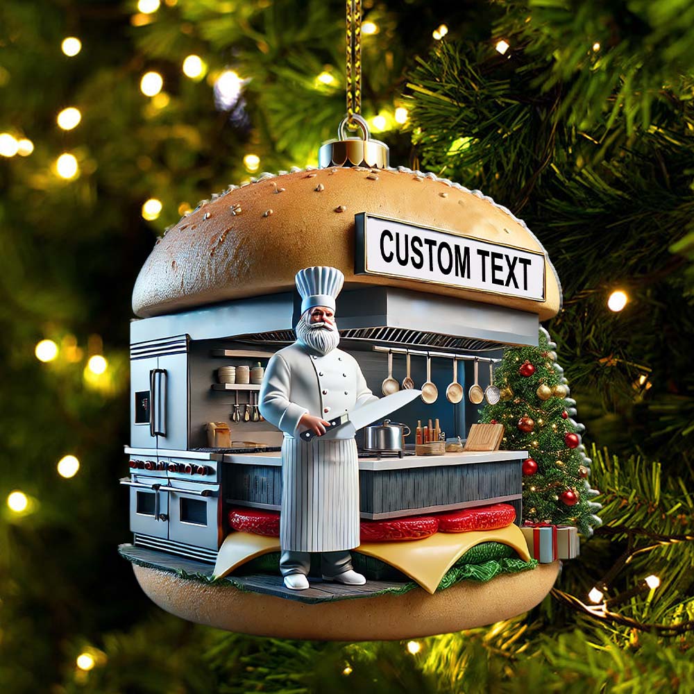 Custom Name Hamburger Shop Ornament, Hot Dog Santa Christmas Gift