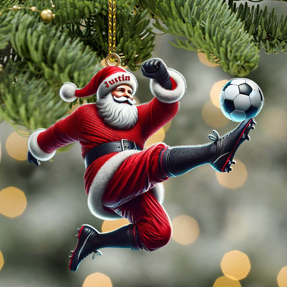 Custom Name Football Santa Ornament, Christmas Gift