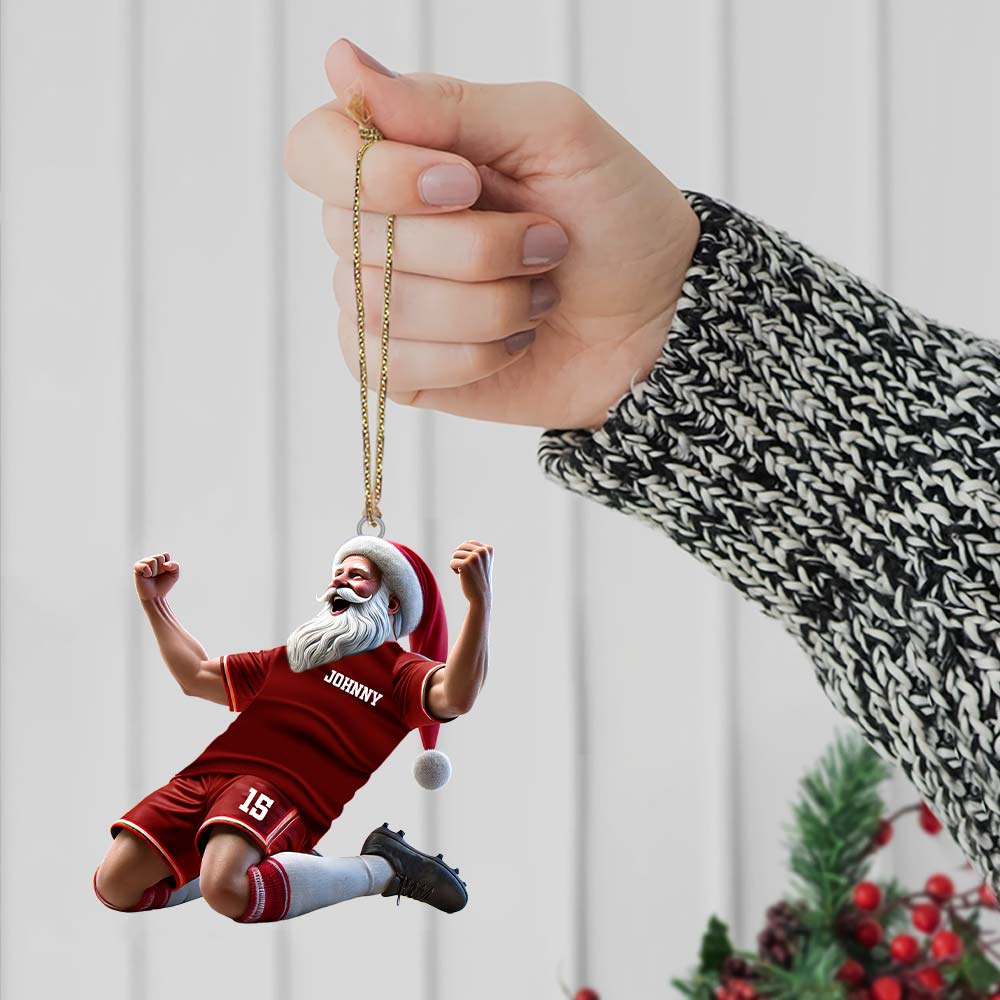 Custom Name and Number Soccer Santa Ornament, Soccer Christmas Gift