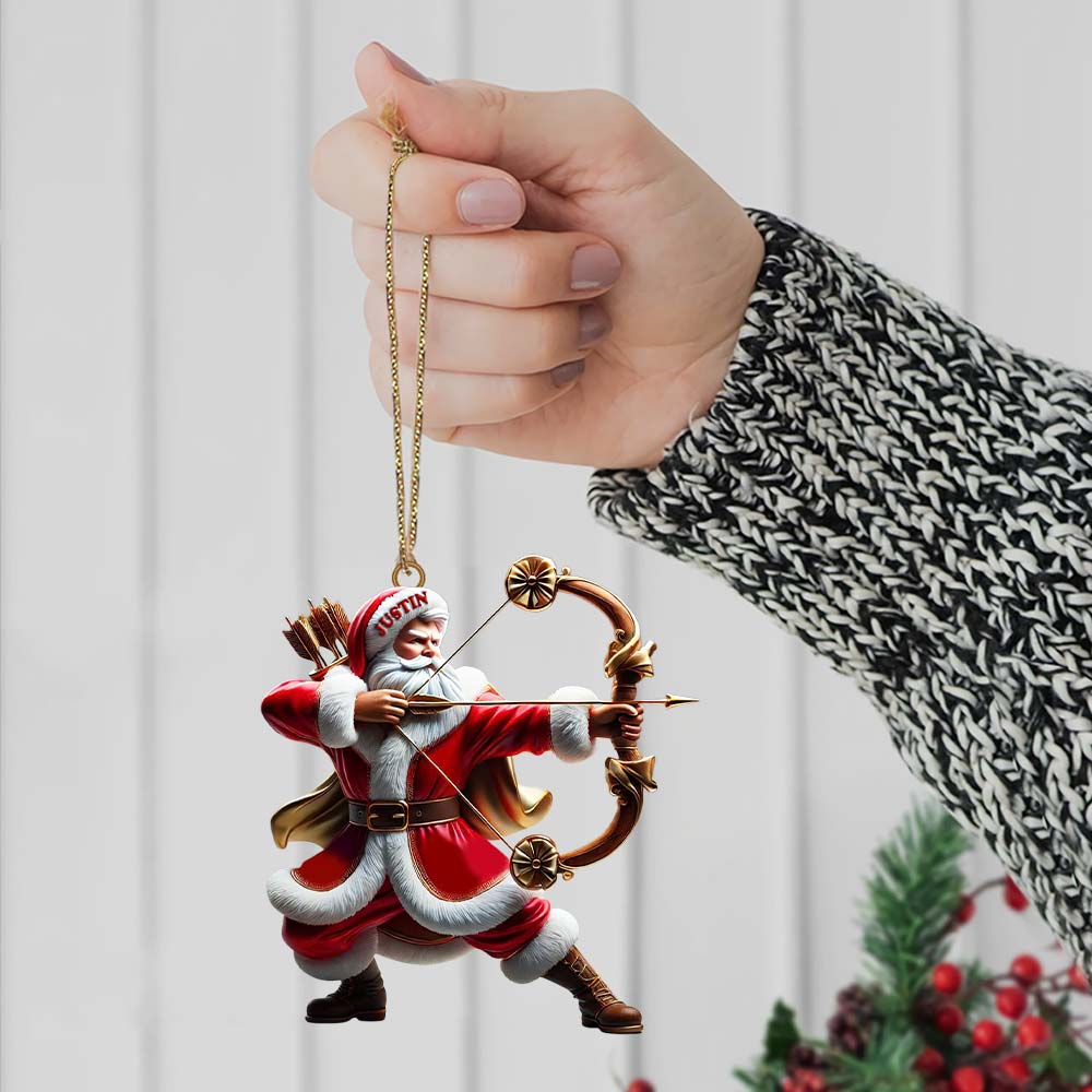 Custom Name Archery Santa Ornament, Christmas Gift