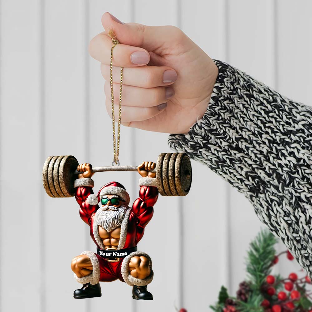 Custom Name Gym Work Out Santa Ornament, Gymnastics Christmas Gift