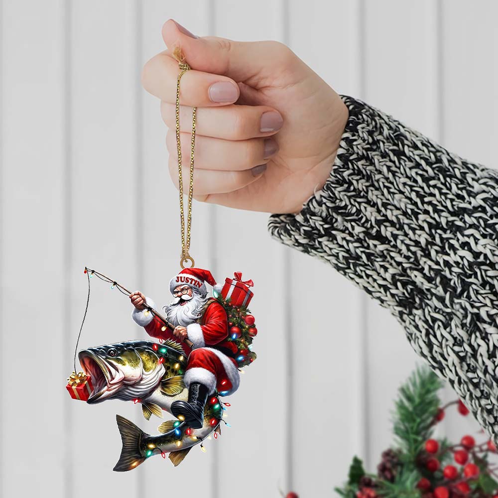 Custom Name Fishing Santa Ornament, Christmas Gift