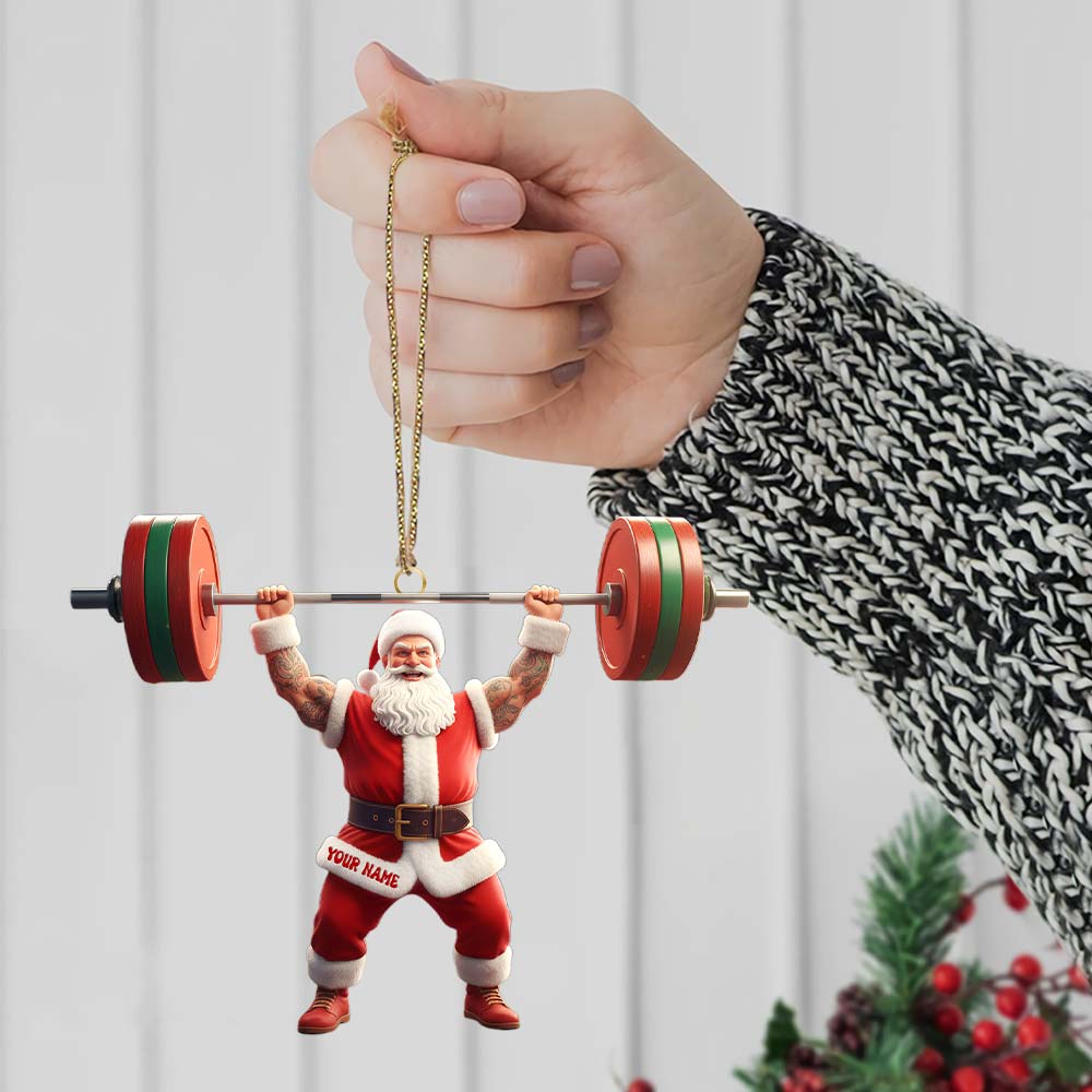 Weightlifting Santa Christmas, Home Decor, Christmas Ornament, Personalized Ornament