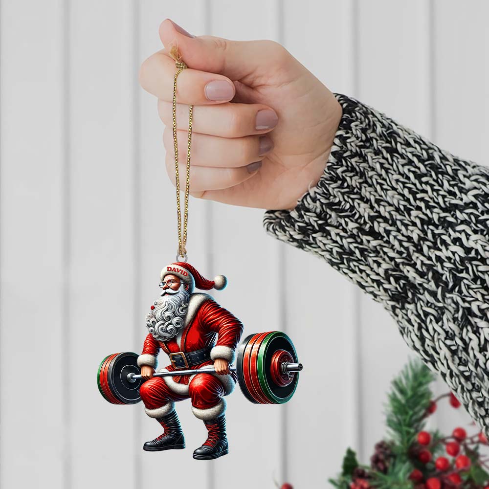 Custom Name Gym Work Out Santa Ornament, Gymnastics Christmas Gift