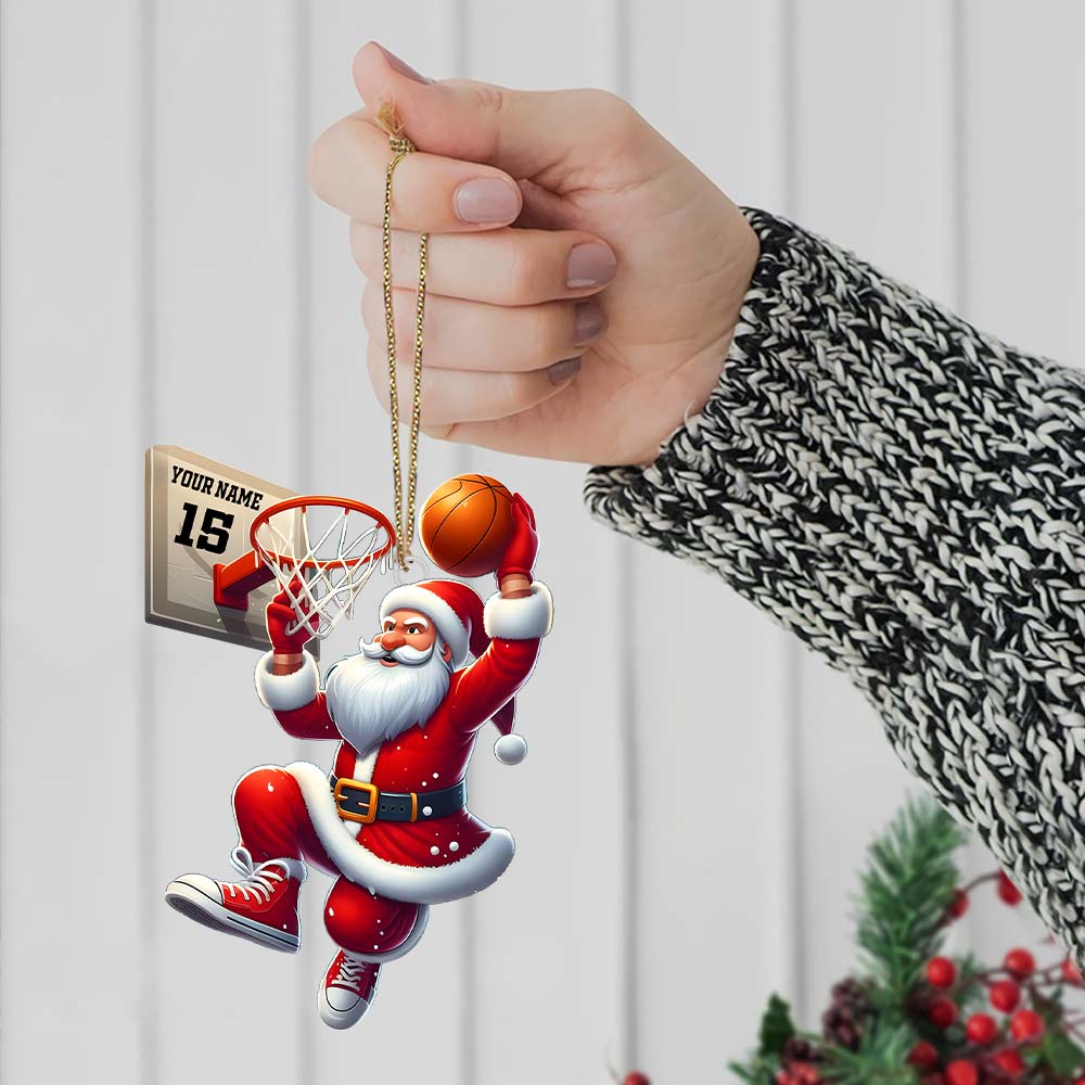Custom Name and Number Basketball Santa Ornament, Basketball Lover Christmas Gift