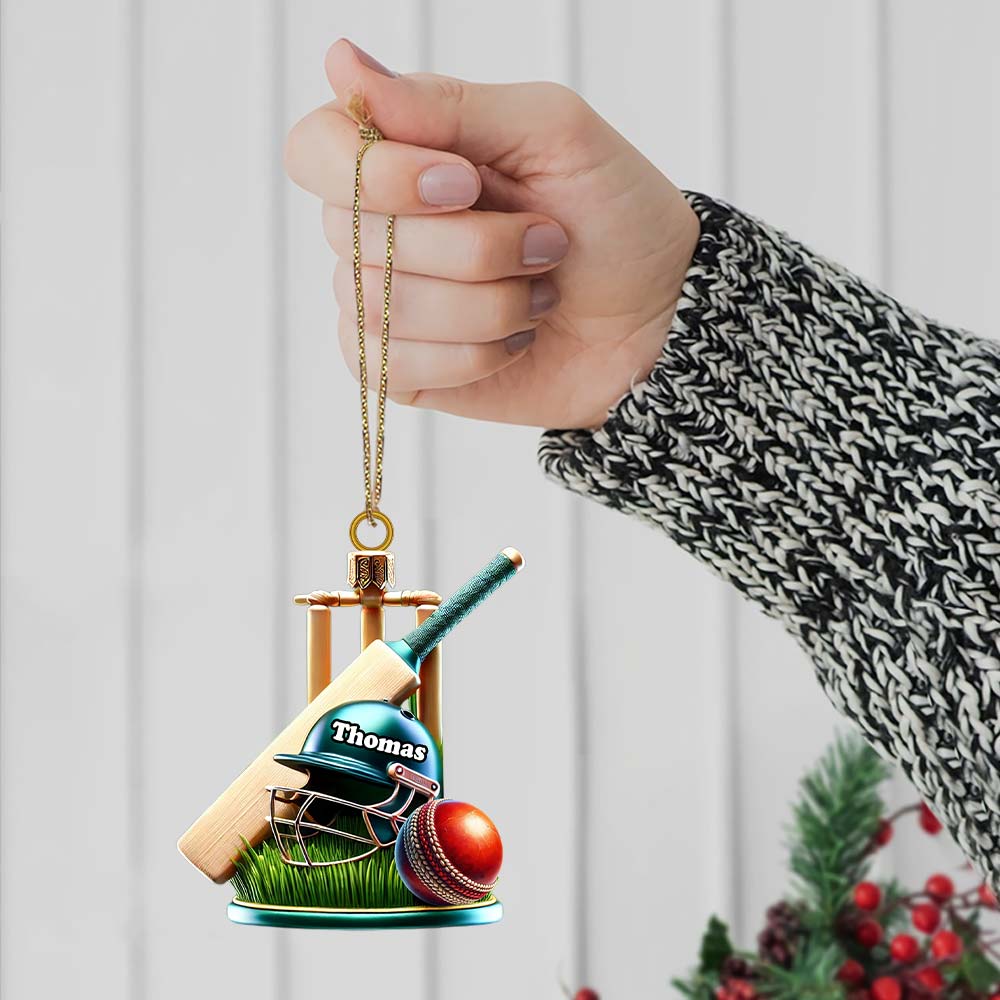 Custom Name Cricket Ball Ornament, Cricket Ball Lover Christmas Gift