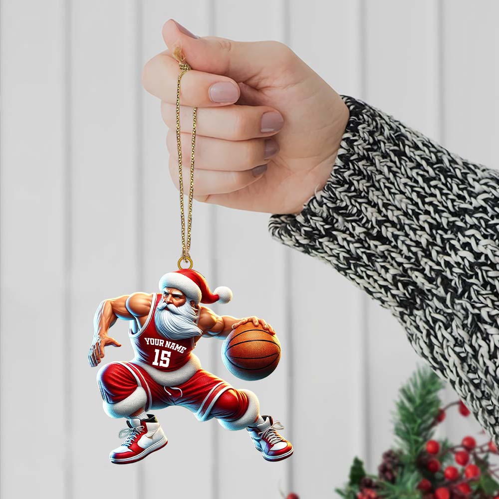 Custom Name Basketball Santa Ornament, Basketball Lover Christmas Gift