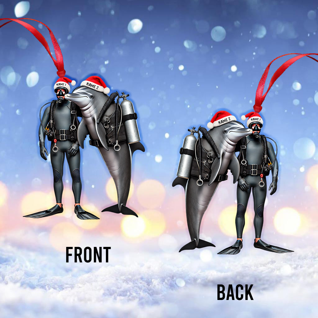 Diver And Dolphin Home Decor Christmas Ornament, Personalized Ornament