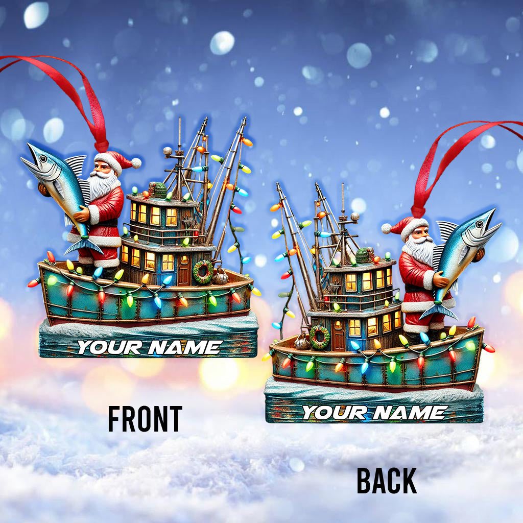 Fisherman Santa Home Decor Christmas Ornament, Personalized Ornament