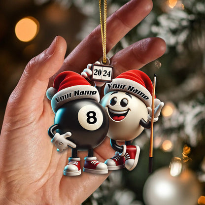 Custom Name Billiard Couple Ornament, Billiard Lover Christmas Gift