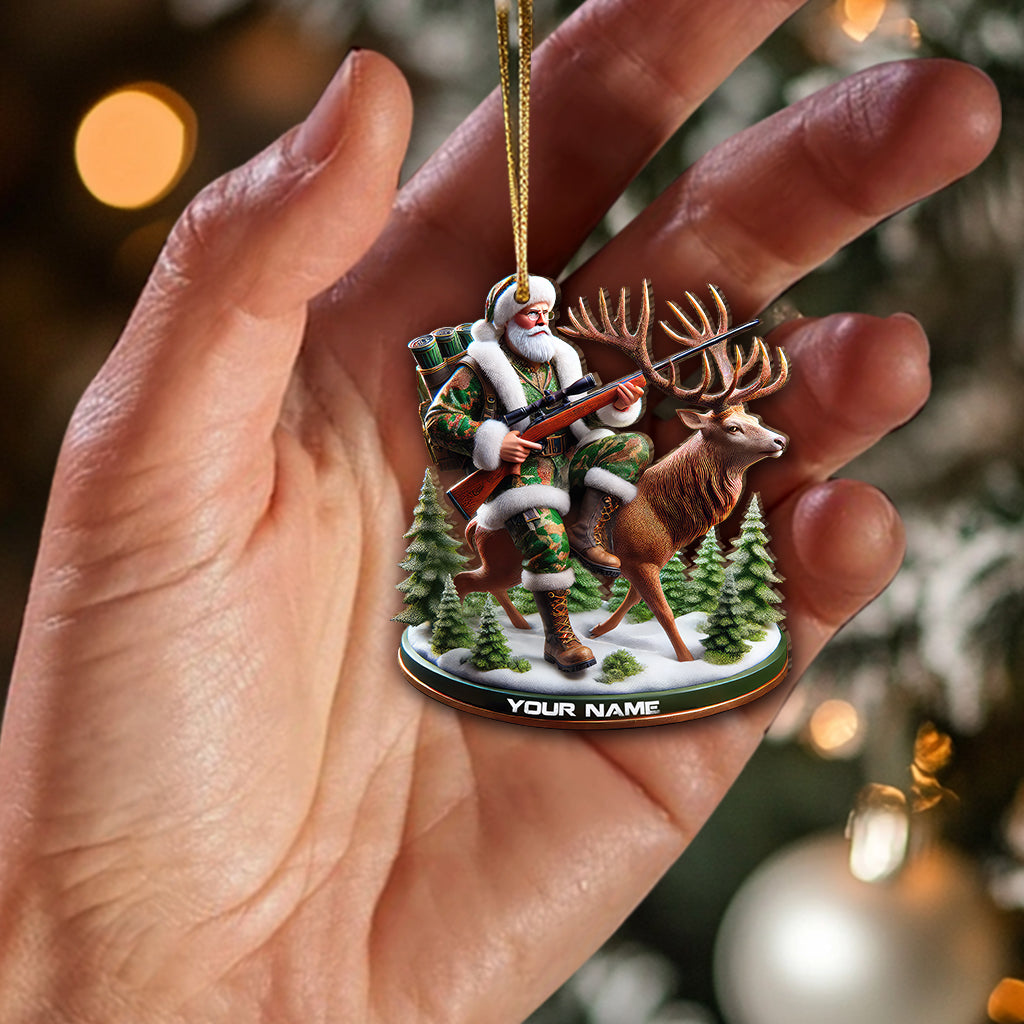 Custom Name Santa Deer Hunting Ornament, Deer Hunter Christmas Gift