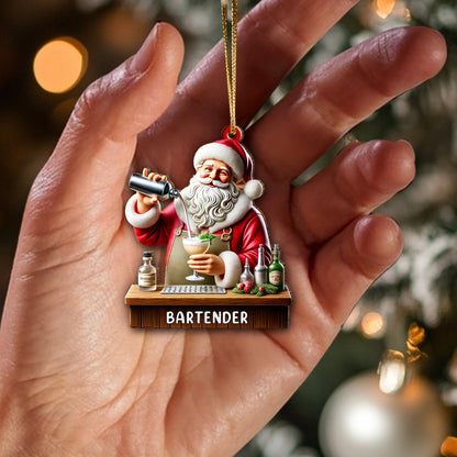 Custom Name Santa Bartender Ornament, Home Decor Christmas Gift