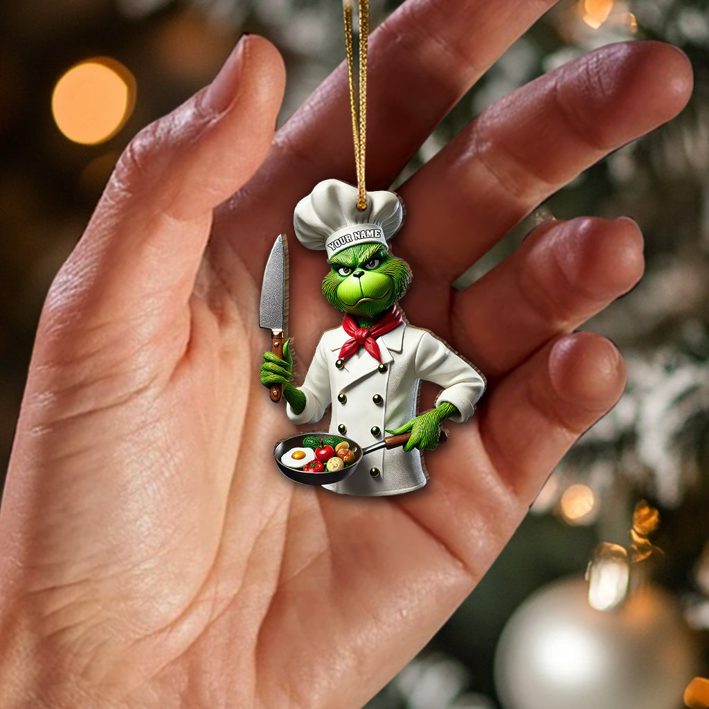 Custom Name Chef Grinch Ornament, Christmas Gift for Cooking Lover