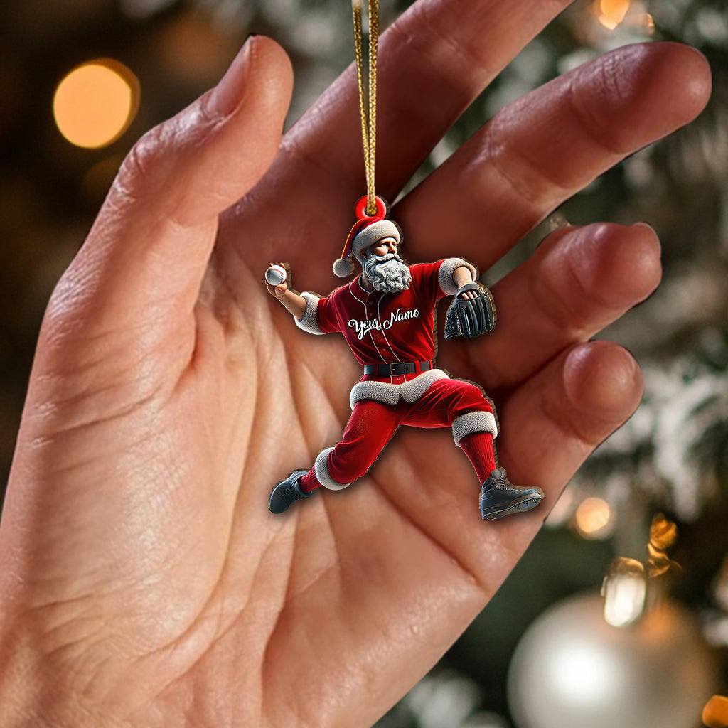Custom Name Baseball Santa Ornament, Baseball Lover Christmas Gift