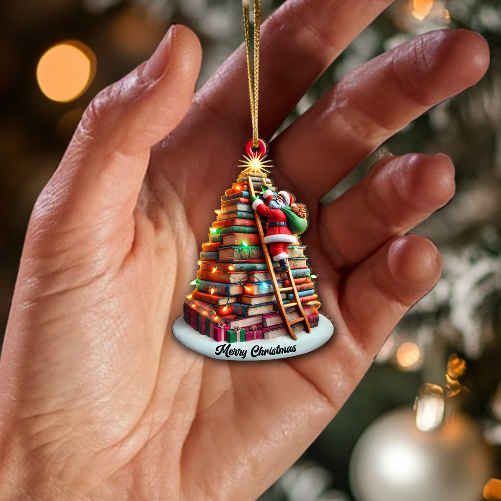 Custom Name Santa Book Tree Ornament, Christmas Gift for Book Lover