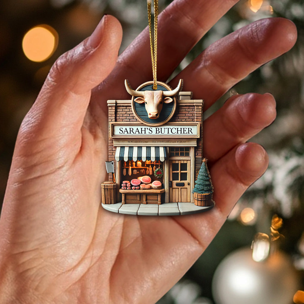 Custom Name Butcher Store Ornament, Butcher Store Christmas Decoration