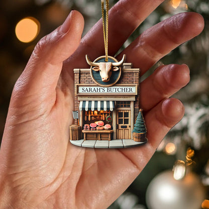 Custom Name Butcher Store Ornament, Butcher Store Christmas Decoration