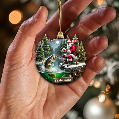 Custom Name Santa Fishing Ornament, Fishing Lover Christmas Gift