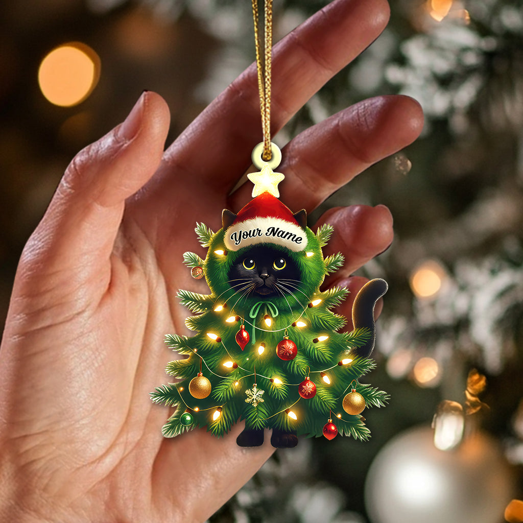 Custom Name Cat Christmas Tree Ornament, Cat Christmas Gift
