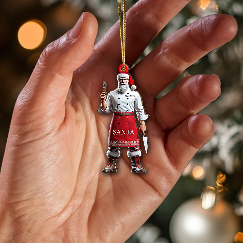Custom Name Chef Santa Ornament, Christmas Gift for Cooking Lover