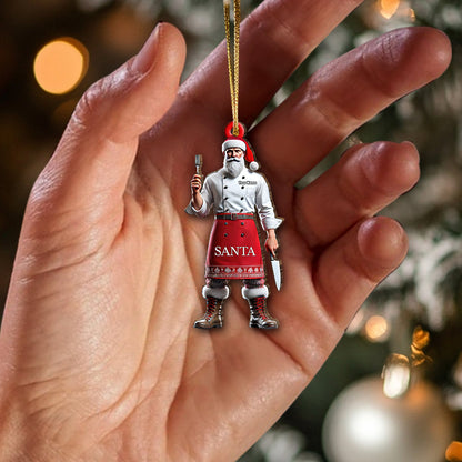 Custom Name Chef Santa Ornament, Christmas Gift for Cooking Lover