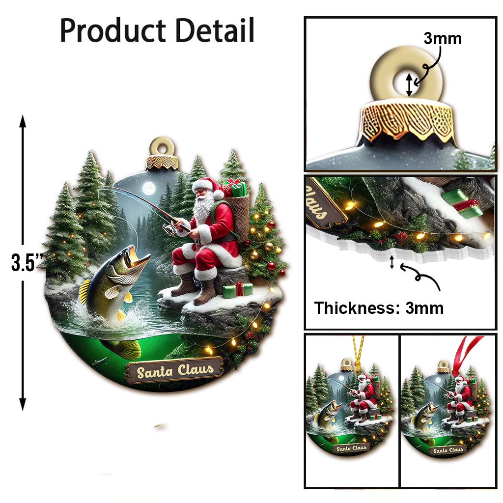 Custom Name Santa Fishing Ornament, Fishing Lover Christmas Gift