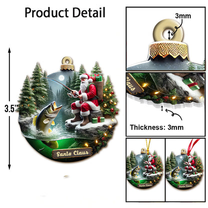Custom Name Santa Fishing Ornament, Fishing Lover Christmas Gift
