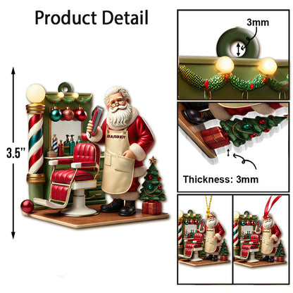 Custom Name Santa Barber Ornament, Christmas Decoration for Barber Shop