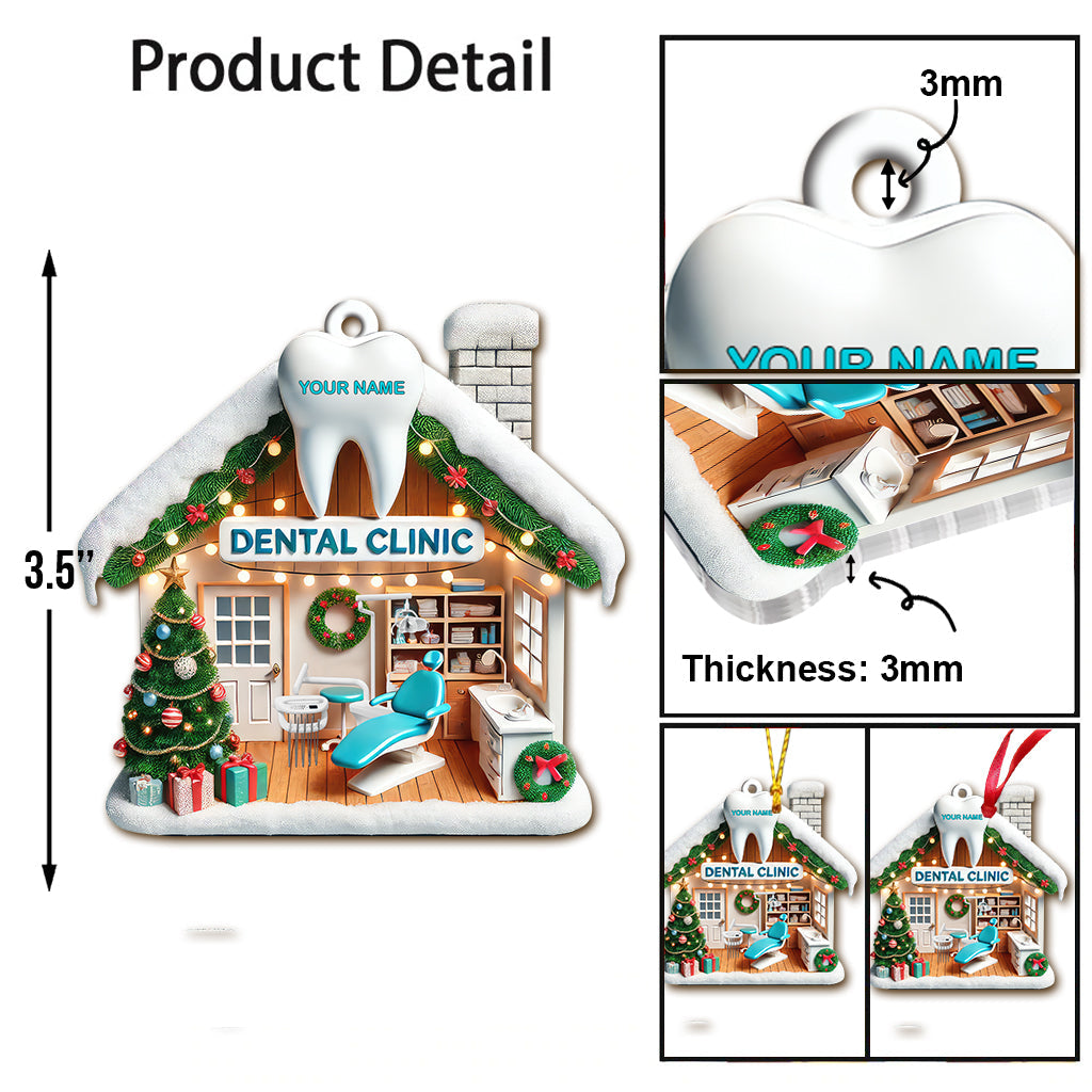Custom Name Dental Clinic Ornament, Christmas Gift for Dentist