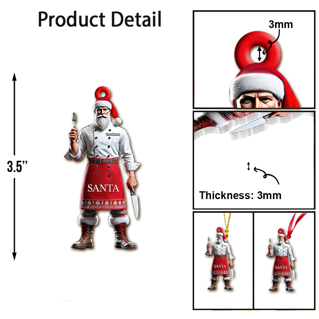 Custom Name Chef Santa Ornament, Christmas Gift for Cooking Lover