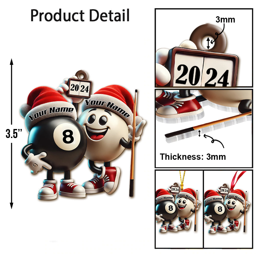 Custom Name Billiard Couple Ornament, Billiard Lover Christmas Gift