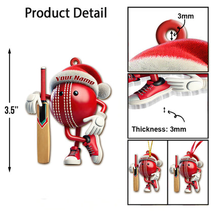 Custom Name Cricket Ball Ornament, Cricket Ball Lover Christmas Gift