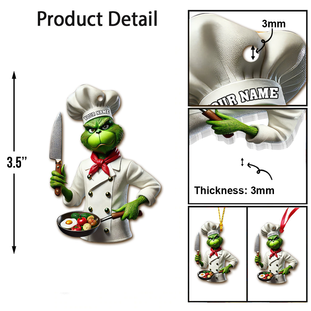 Custom Name Chef Grinch Ornament, Christmas Gift for Cooking Lover