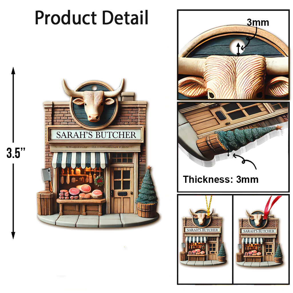 Custom Name Butcher Store Ornament, Butcher Store Christmas Decoration