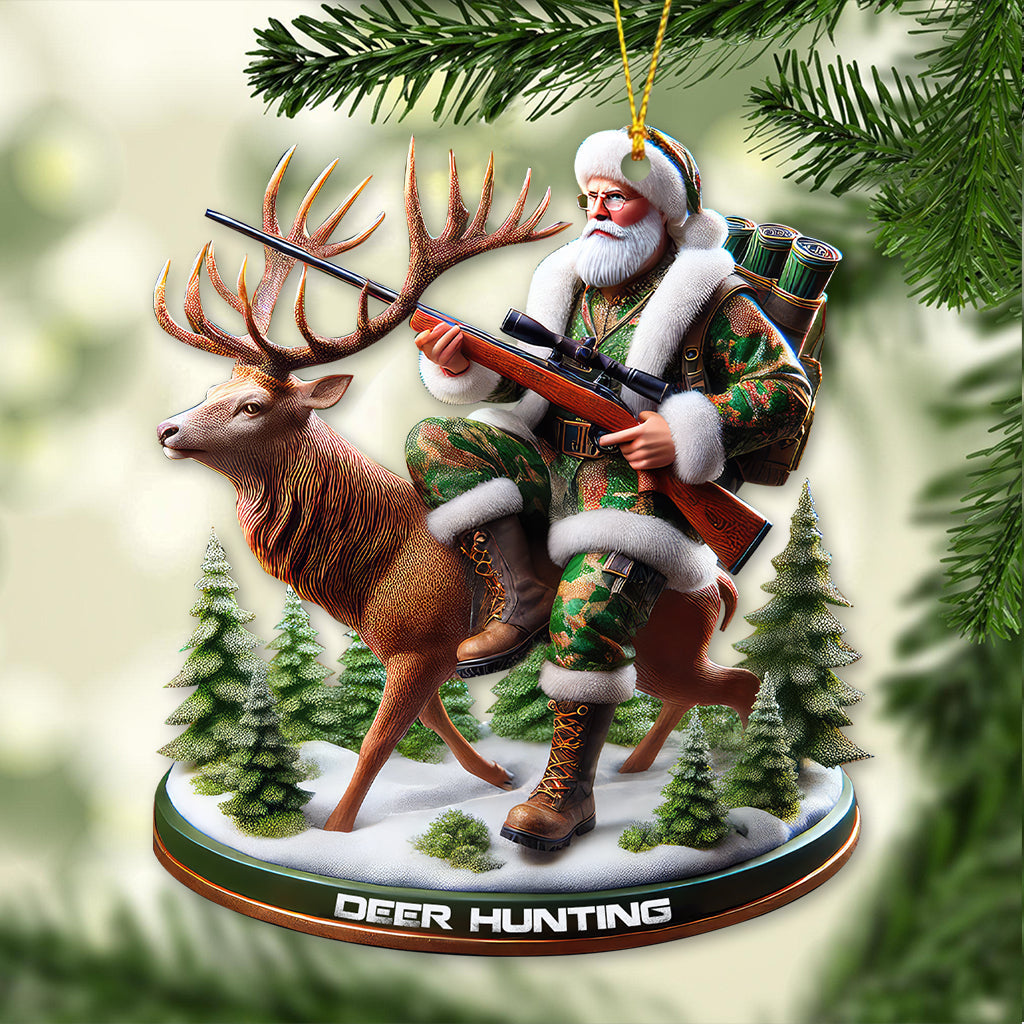 Custom Name Santa Deer Hunting Ornament, Deer Hunter Christmas Gift