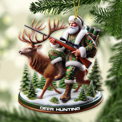 Custom Name Santa Deer Hunting Ornament, Deer Hunter Christmas Gift