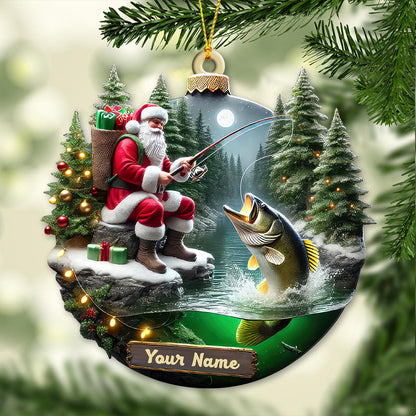 Custom Name Santa Fishing Ornament, Fishing Lover Christmas Gift