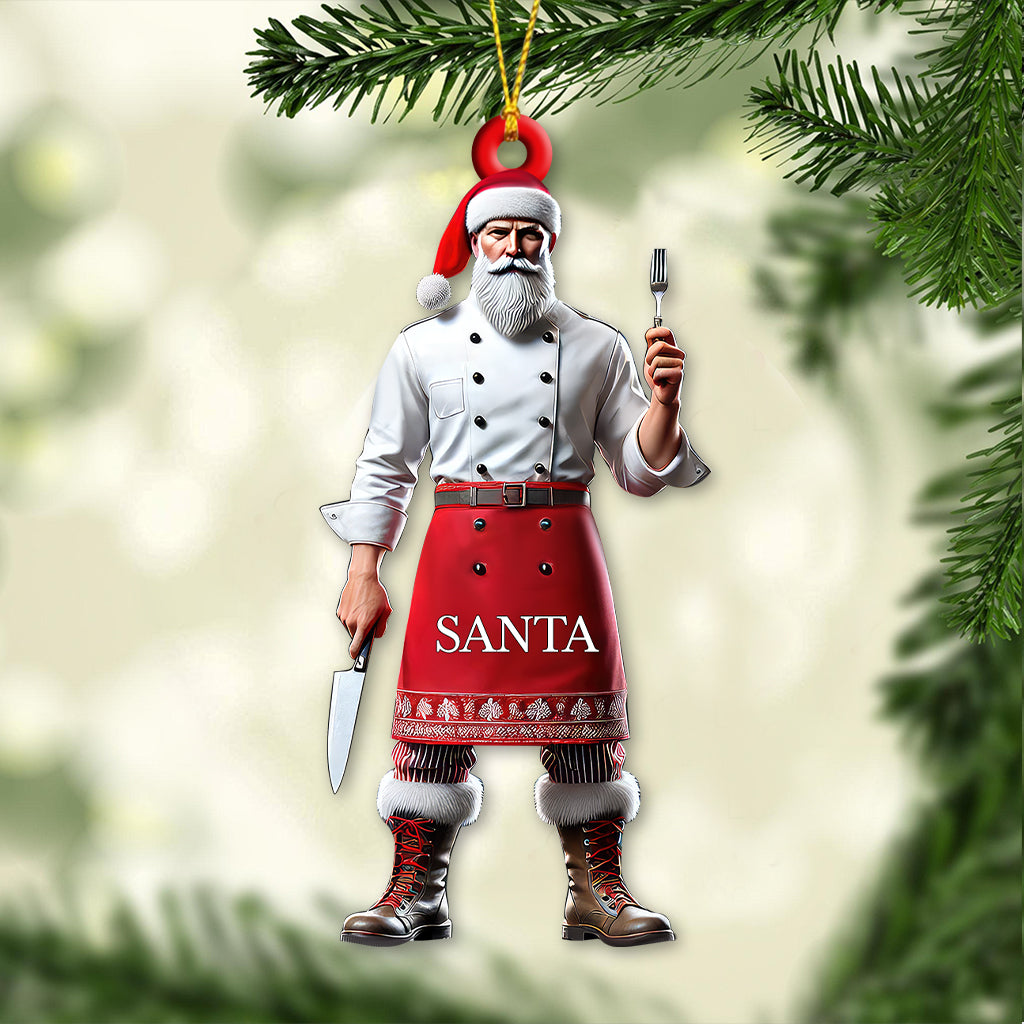 Custom Name Chef Santa Ornament, Christmas Gift for Cooking Lover