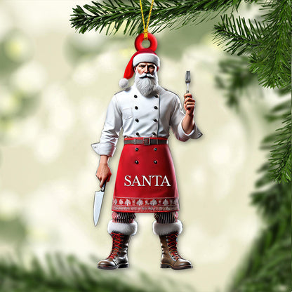Custom Name Chef Santa Ornament, Christmas Gift for Cooking Lover