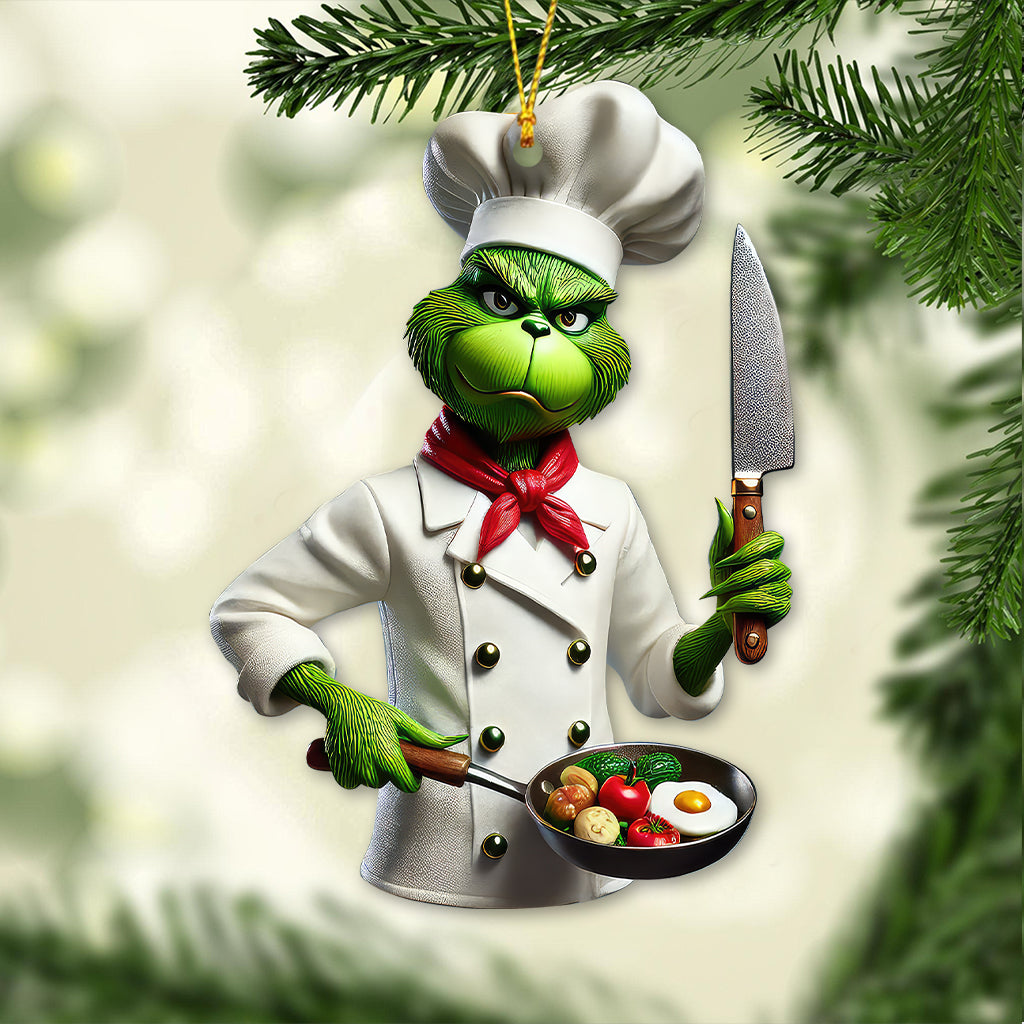 Custom Name Chef Grinch Ornament, Christmas Gift for Cooking Lover