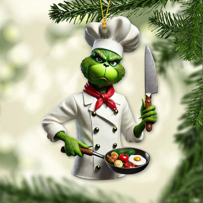 Custom Name Chef Grinch Ornament, Christmas Gift for Cooking Lover