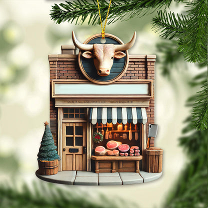 Custom Name Butcher Store Ornament, Butcher Store Christmas Decoration