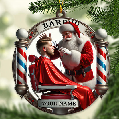 Custom Name Barber Ornament, Christmas Decoration for Barber Shop