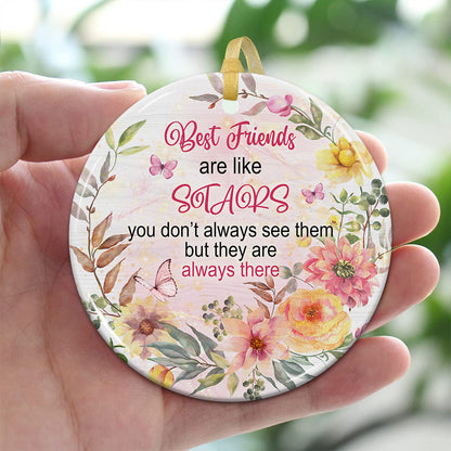 Best Friends Are Like Stars - Custom Photo And Names- Personalized 2 Sides Ceramic Ornament - Gift For Friend
