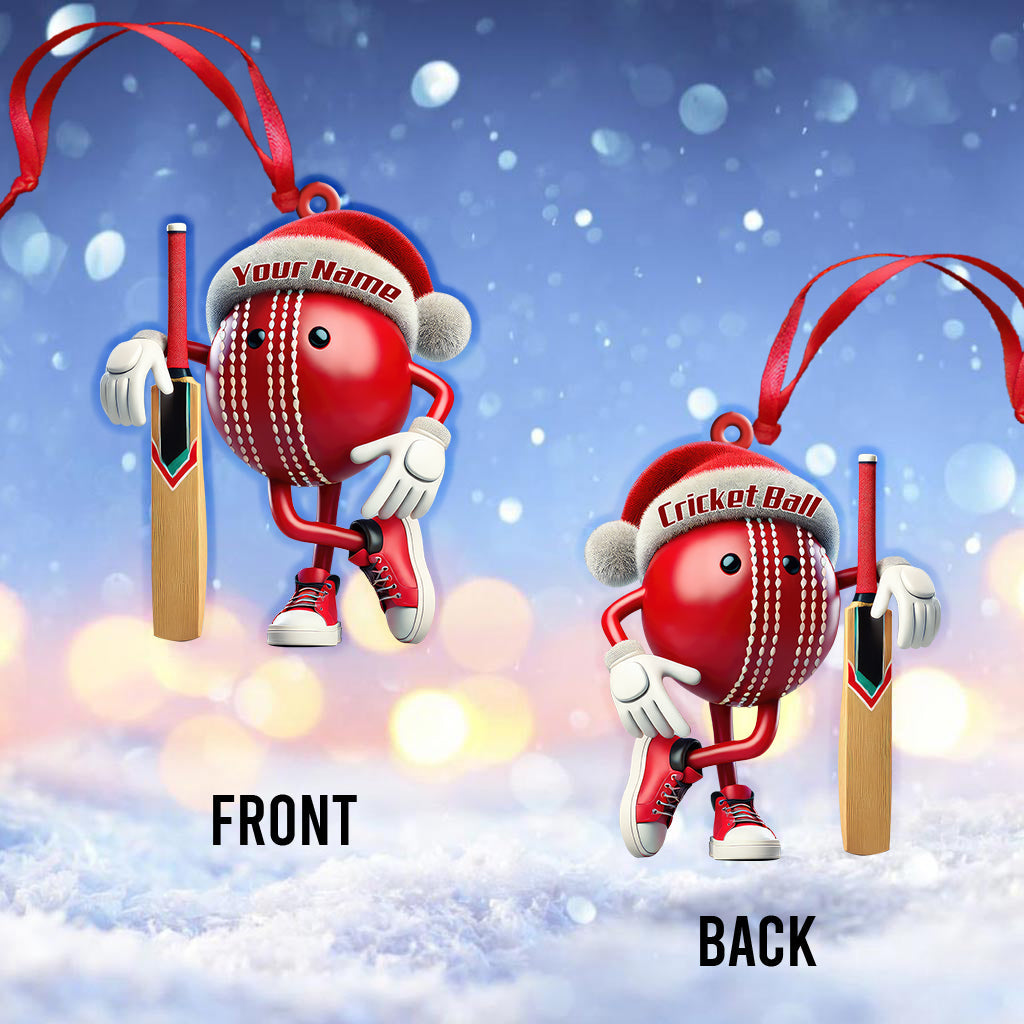 Custom Name Cricket Ball Ornament, Cricket Ball Lover Christmas Gift