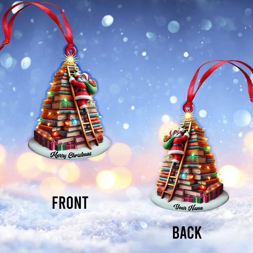 Custom Name Santa Book Tree Ornament, Christmas Gift for Book Lover