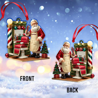 Custom Name Santa Barber Ornament, Christmas Decoration for Barber Shop